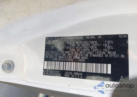 2005 Toyota Tundra Ltd V8 z USA, uszkodzony, nr VIN 5TBRT38105S459426